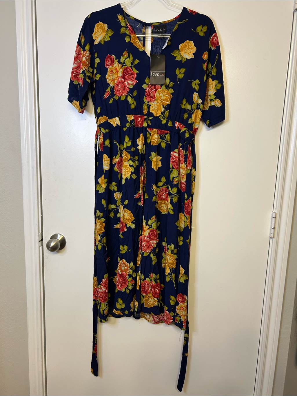 Chesley Navy Floral Dress With Yellow & Red Rose Accents With Built In Shorts